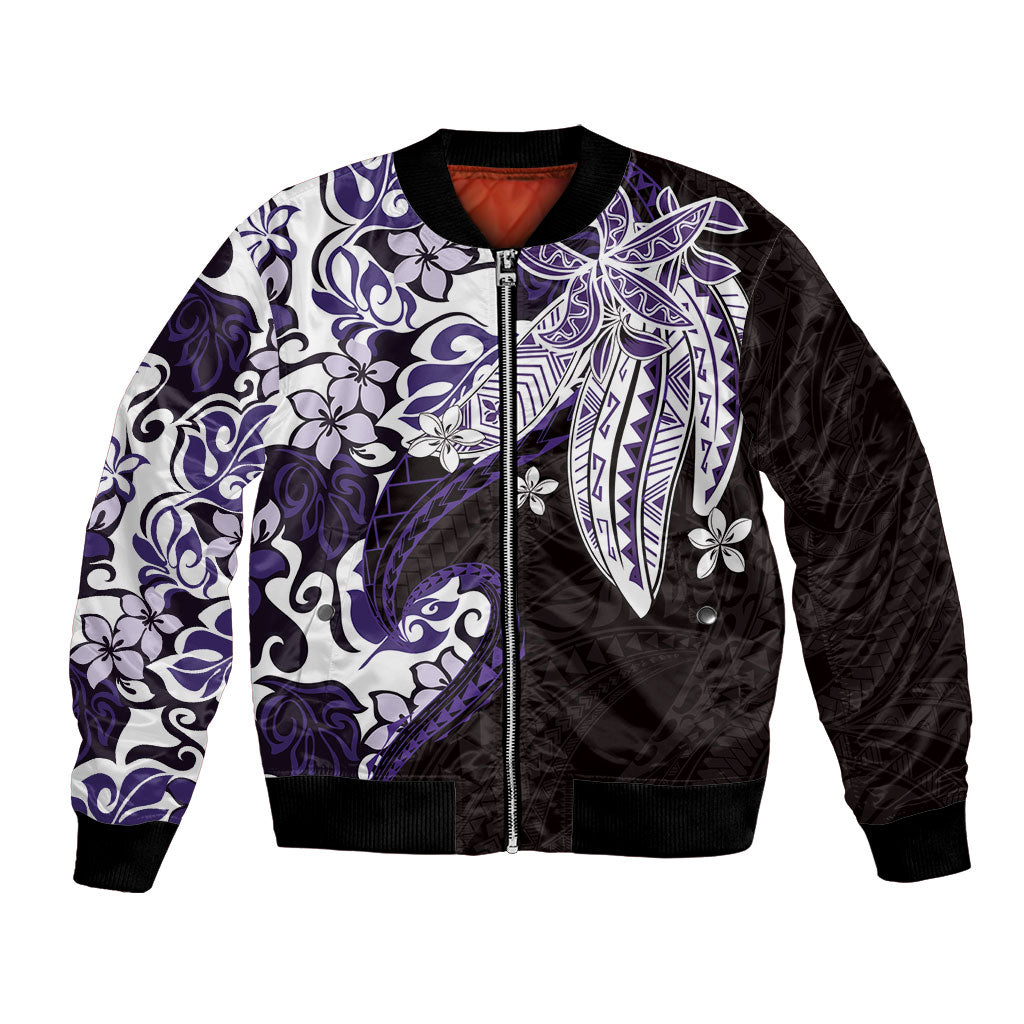 Monstera Plumeria Flowers Purple Bomber Jacket Polynesian Pattern