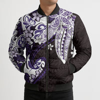 Monstera Plumeria Flowers Purple Bomber Puffer Jacket Polynesian Pattern
