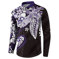 Monstera Plumeria Flowers Purple Button Sweatshirt Polynesian Pattern