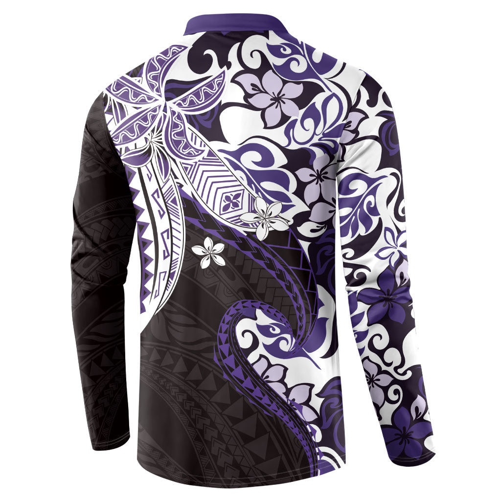 Monstera Plumeria Flowers Purple Button Sweatshirt Polynesian Pattern