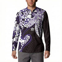 Monstera Plumeria Flowers Purple Button Sweatshirt Polynesian Pattern