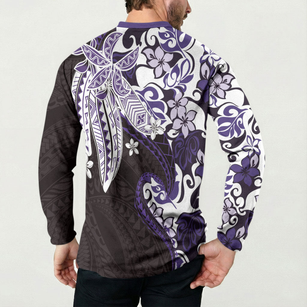 Monstera Plumeria Flowers Purple Button Sweatshirt Polynesian Pattern