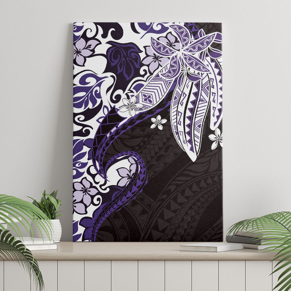 Monstera Plumeria Flowers Purple Canvas Wall Art Polynesian Pattern