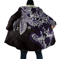 Monstera Plumeria Flowers Purple Cloak Polynesian Pattern