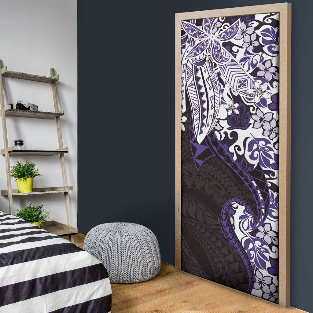 Monstera Plumeria Flowers Purple Door Cover Polynesian Pattern