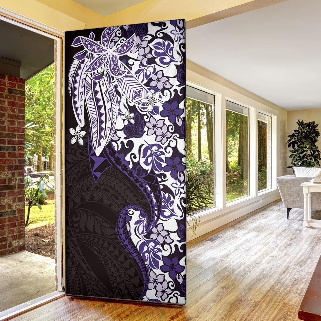 Monstera Plumeria Flowers Purple Door Cover Polynesian Pattern