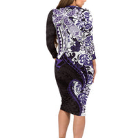 Monstera Plumeria Flowers Purple Family Matching Long Sleeve Bodycon Dress and Hawaiian Shirt Polynesian Pattern LT01 - Polynesian Pride