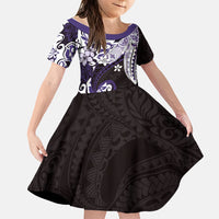 Monstera Plumeria Flowers Purple Family Matching Mermaid Dress and Hawaiian Shirt Polynesian Pattern LT01 Daughter's Dress Purple - Polynesian Pride