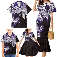 Monstera Plumeria Flowers Purple Family Matching Mermaid Dress and Hawaiian Shirt Polynesian Pattern LT01 - Polynesian Pride