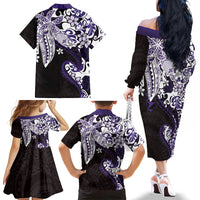 Monstera Plumeria Flowers Purple Family Matching Off The Shoulder Long Sleeve Dress and Hawaiian Shirt Polynesian Pattern LT01 - Polynesian Pride