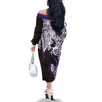 Monstera Plumeria Flowers Purple Family Matching Off The Shoulder Long Sleeve Dress and Hawaiian Shirt Polynesian Pattern LT01 - Polynesian Pride