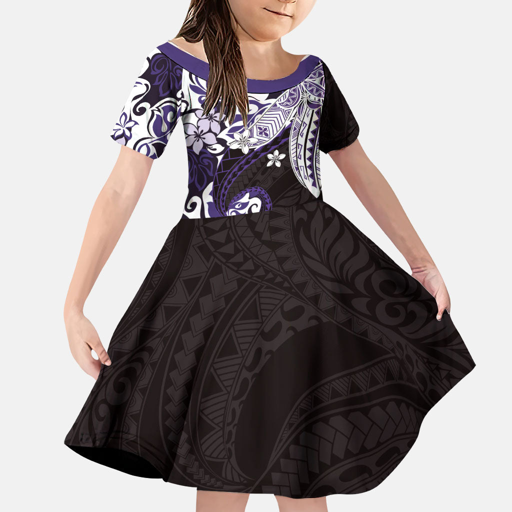 Monstera Plumeria Flowers Purple Family Matching Off Shoulder Maxi Dress and Hawaiian Shirt Polynesian Pattern