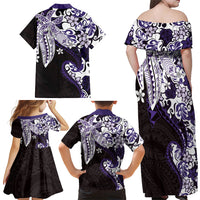 Monstera Plumeria Flowers Purple Family Matching Off Shoulder Maxi Dress and Hawaiian Shirt Polynesian Pattern