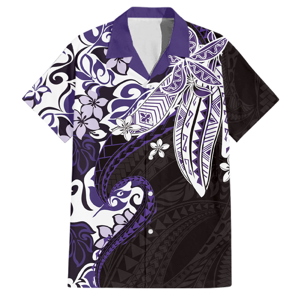 Monstera Plumeria Flowers Purple Family Matching Off Shoulder Maxi Dress and Hawaiian Shirt Polynesian Pattern