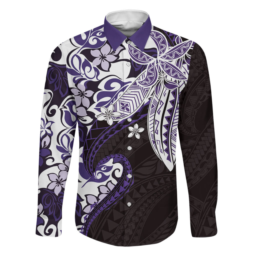 Monstera Plumeria Flowers Purple Family Matching Off Shoulder Maxi Dress and Hawaiian Shirt Polynesian Pattern