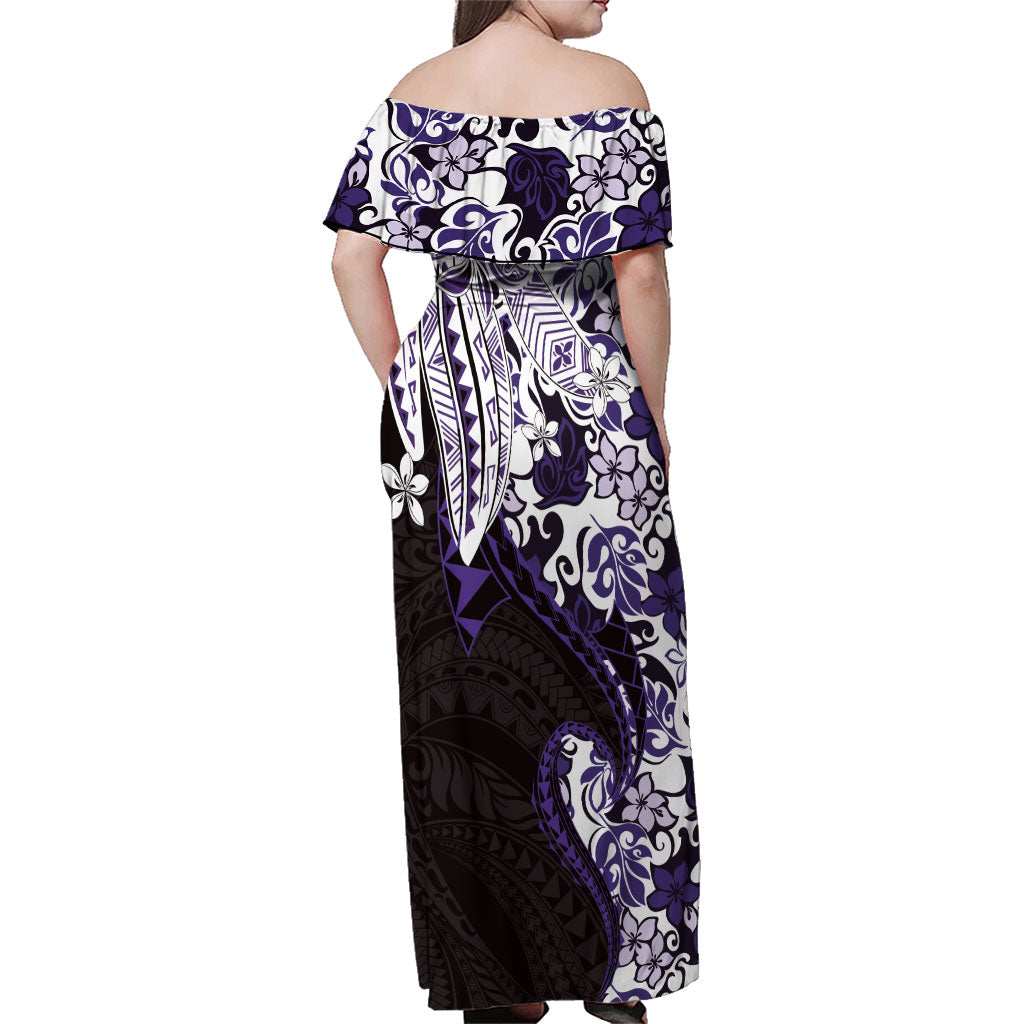 Monstera Plumeria Flowers Purple Family Matching Off Shoulder Maxi Dress and Hawaiian Shirt Polynesian Pattern