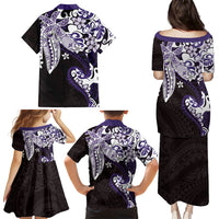 Monstera Plumeria Flowers Purple Family Matching Puletasi and Hawaiian Shirt Polynesian Pattern
