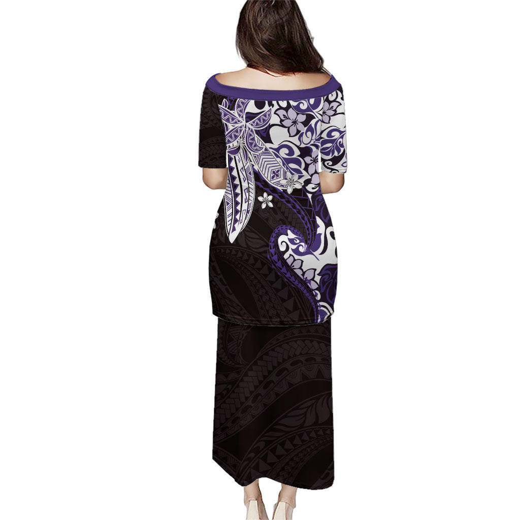 Monstera Plumeria Flowers Purple Family Matching Puletasi and Hawaiian Shirt Polynesian Pattern