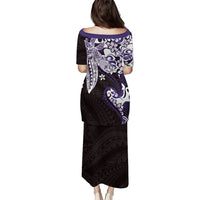 Monstera Plumeria Flowers Purple Family Matching Puletasi and Hawaiian Shirt Polynesian Pattern