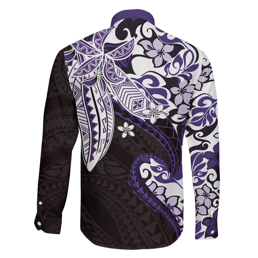 Monstera Plumeria Flowers Purple Family Matching Short Sleeve Bodycon Dress and Hawaiian Shirt Polynesian Pattern LT01 - Polynesian Pride