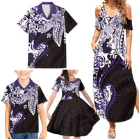 Monstera Plumeria Flowers Purple Family Matching Summer Maxi Dress and Hawaiian Shirt Polynesian Pattern