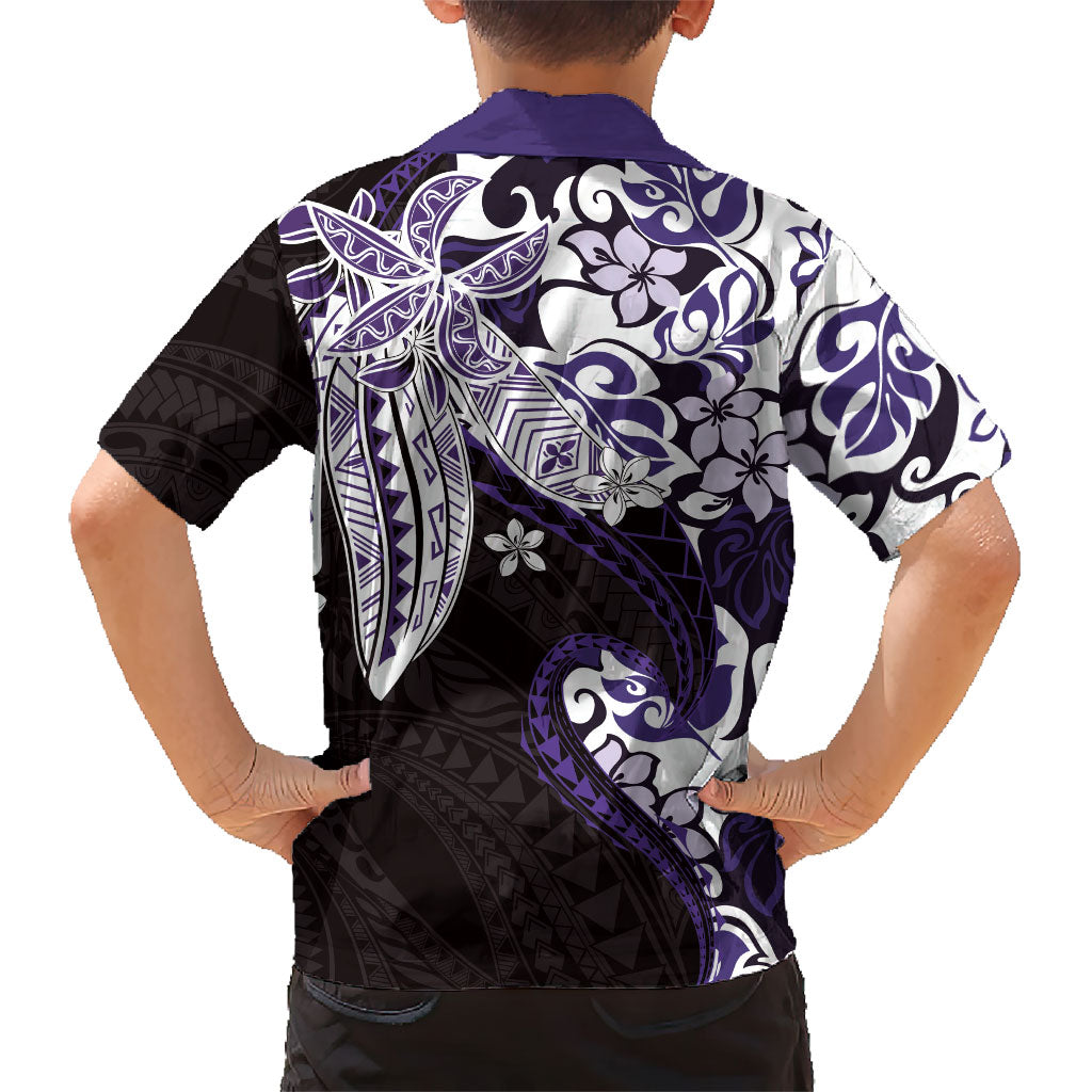 Monstera Plumeria Flowers Purple Family Matching Tank Maxi Dress and Hawaiian Shirt Polynesian Pattern LT01 - Polynesian Pride