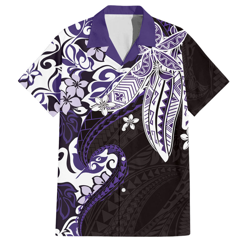 Monstera Plumeria Flowers Purple Hawaiian Shirt Polynesian Pattern