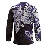 Monstera Plumeria Flowers Purple Hockey Jersey Polynesian Pattern