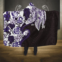 Monstera Plumeria Flowers Purple Hooded Blanket Polynesian Pattern