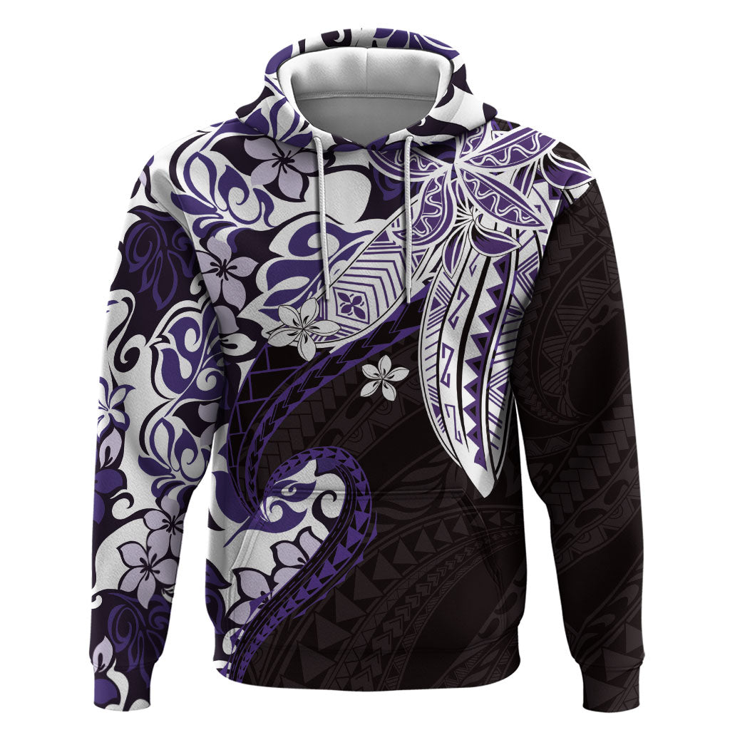 Monstera Plumeria Flowers Purple Hoodie Polynesian Pattern