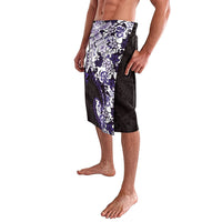 Monstera Plumeria Flowers Purple Lavalava Polynesian Pattern