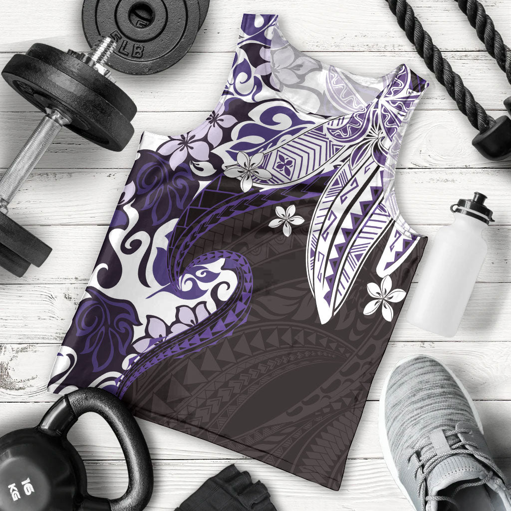 Monstera Plumeria Flowers Purple Men Tank Top Polynesian Pattern