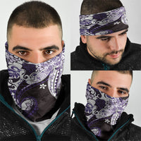 Monstera Plumeria Flowers Purple Neck Gaiter Polynesian Pattern