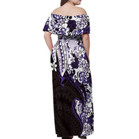 Monstera Plumeria Flowers Purple Off Shoulder Maxi Dress Polynesian Pattern