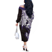 Monstera Plumeria Flowers Purple Off The Shoulder Long Sleeve Dress Polynesian Pattern