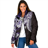 Monstera Plumeria Flowers Purple Padded Jacket Polynesian Pattern