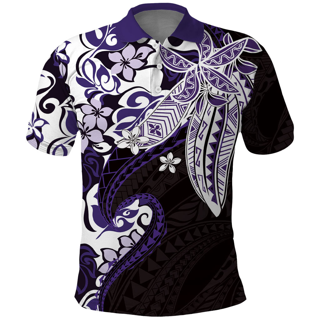 Monstera Plumeria Flowers Purple Polo Shirt Polynesian Pattern