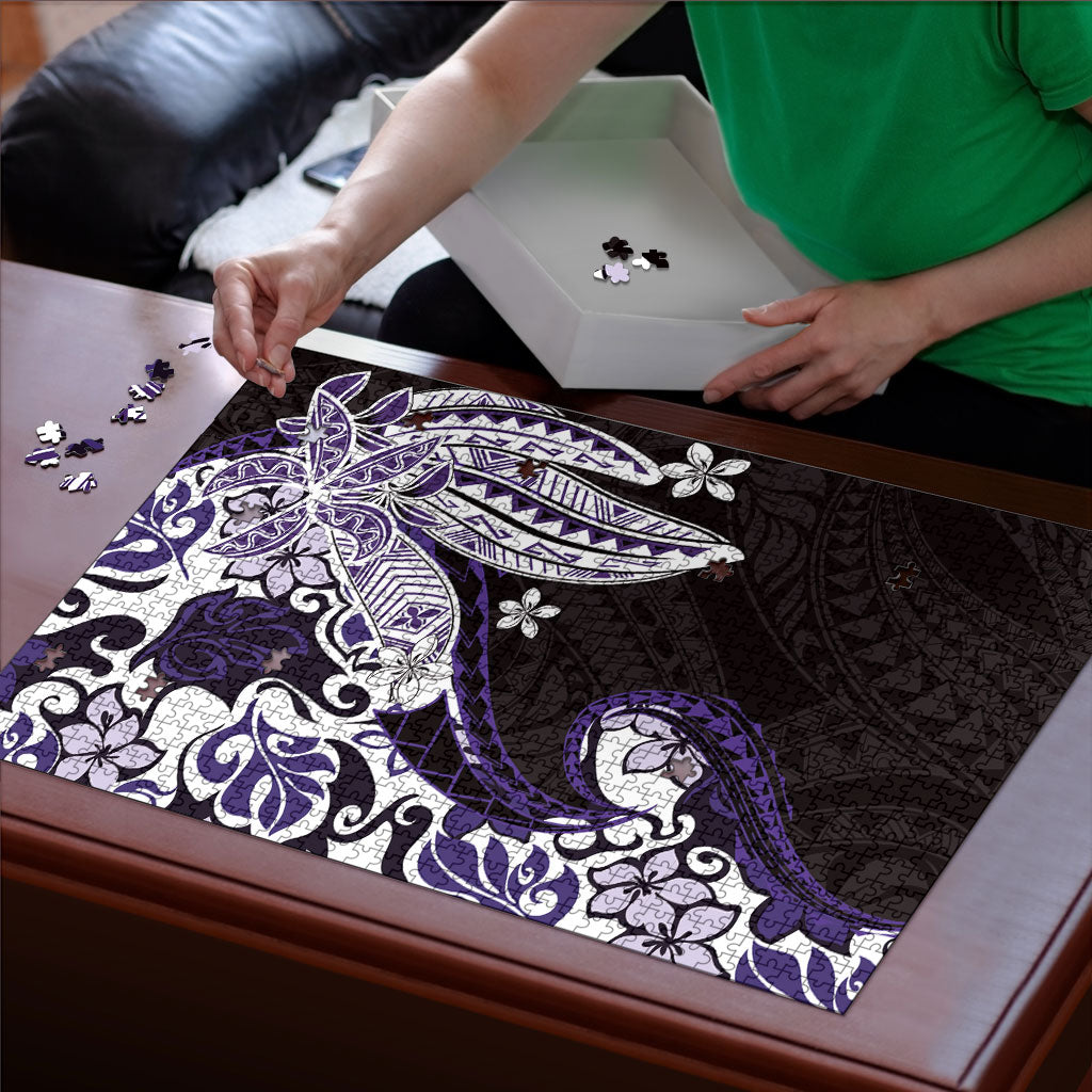 Monstera Plumeria Flowers Purple Puzzle Polynesian Pattern