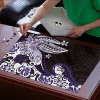 Monstera Plumeria Flowers Purple Puzzle Polynesian Pattern