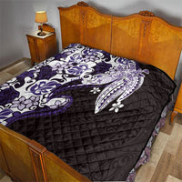 Monstera Plumeria Flowers Purple Quilt Polynesian Pattern