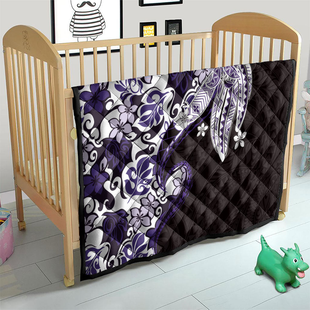 Monstera Plumeria Flowers Purple Quilt Polynesian Pattern