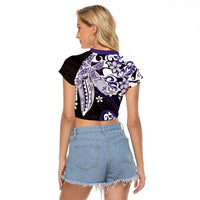 Monstera Plumeria Flowers Purple Raglan Cropped T Shirt Polynesian Pattern