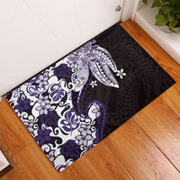 Monstera Plumeria Flowers Purple Rubber Doormat Polynesian Pattern