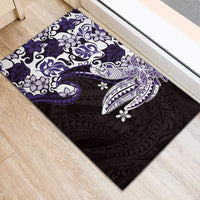 Monstera Plumeria Flowers Purple Rubber Doormat Polynesian Pattern