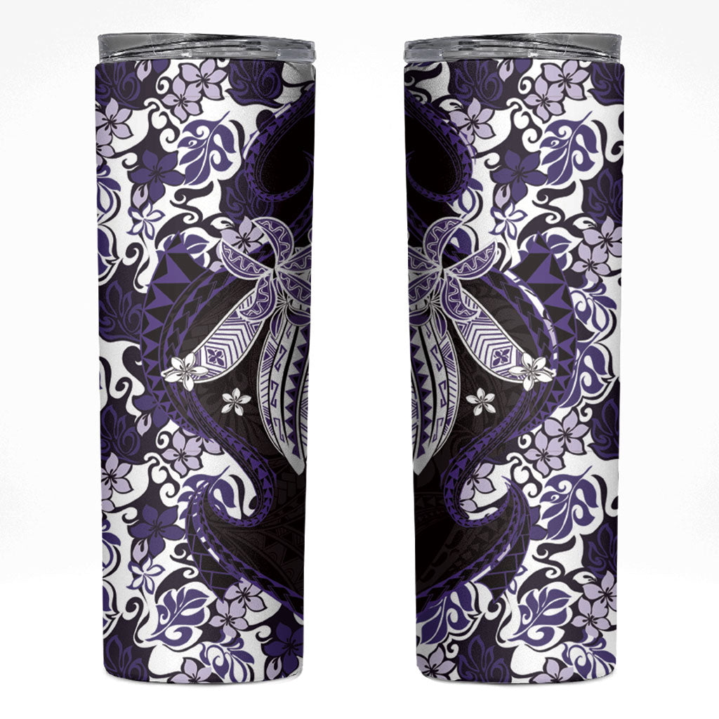Monstera Plumeria Flowers Purple Skinny Tumbler Polynesian Pattern