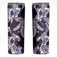 Monstera Plumeria Flowers Purple Skinny Tumbler Polynesian Pattern