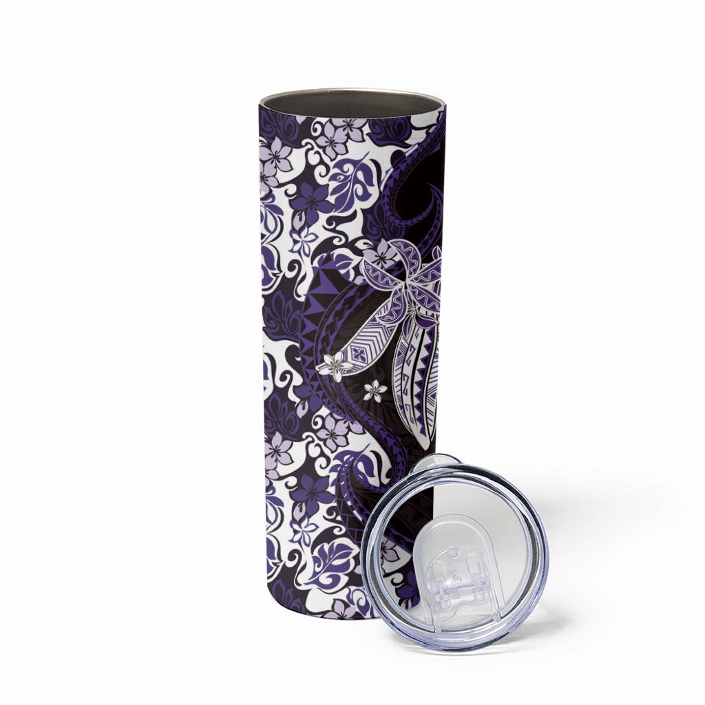 Monstera Plumeria Flowers Purple Skinny Tumbler Polynesian Pattern