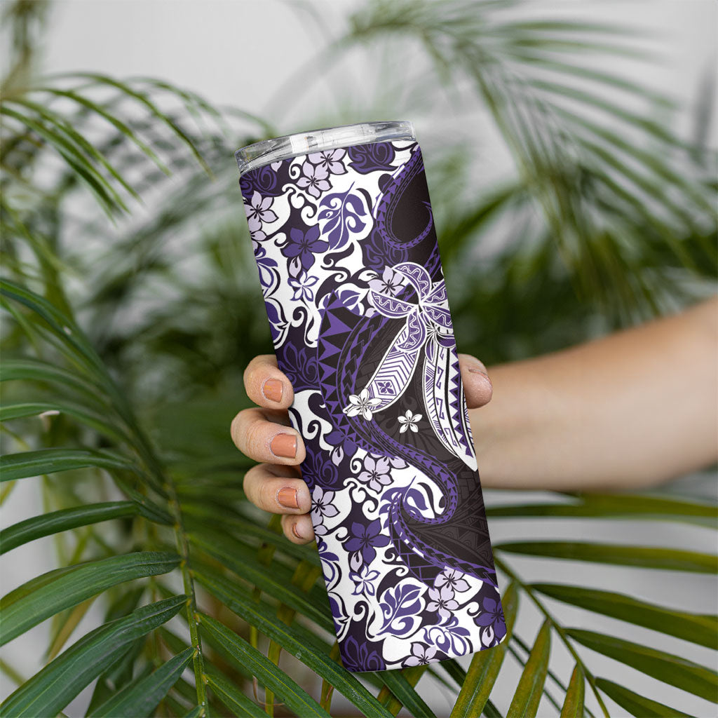 Monstera Plumeria Flowers Purple Skinny Tumbler Polynesian Pattern