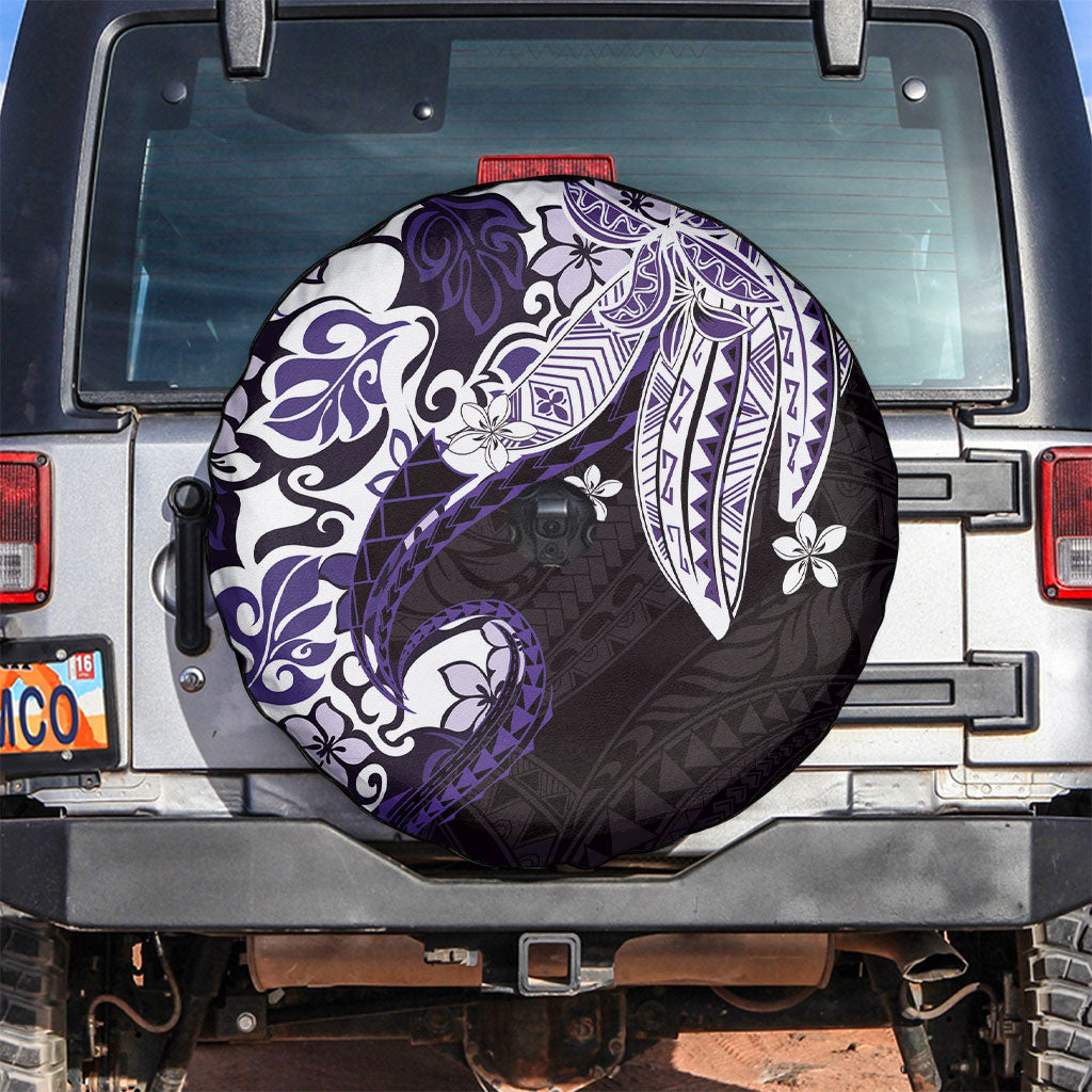 Monstera Plumeria Flowers Purple Spare Tire Cover Polynesian Pattern
