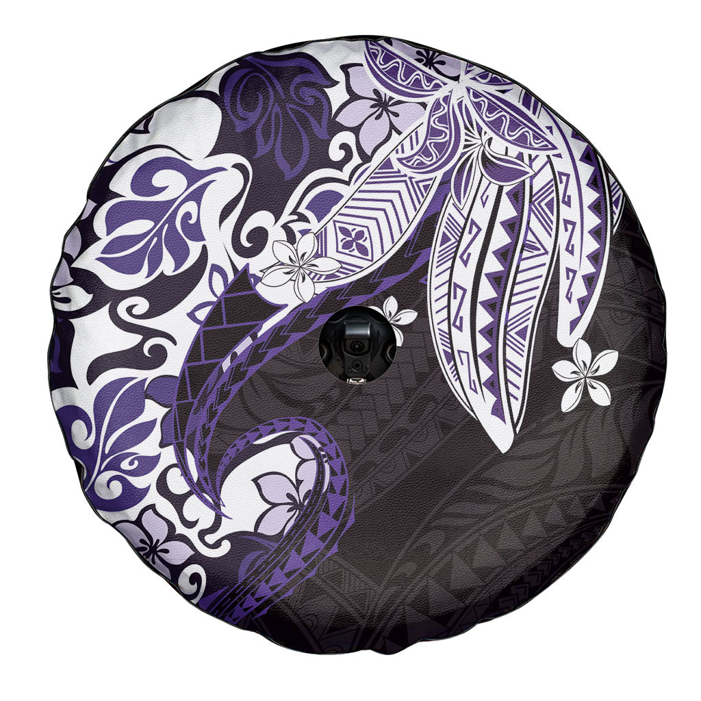 Monstera Plumeria Flowers Purple Spare Tire Cover Polynesian Pattern